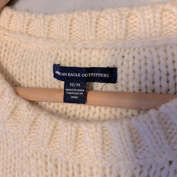 American eagle size medium cream chunky knit fishermans sweater crewneck wool - Picture 4 of 11
